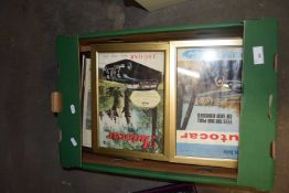 Box of various framed car related prints