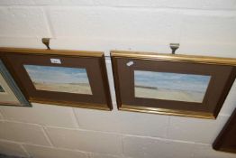 Pair of small watercolour studies, beach scenes, indistinctly signed, gilt framed