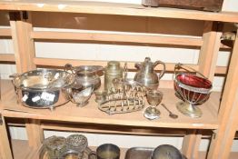 Mixed Lot: Various silver plated wares to include a Channel Islands cream jug, a glass mounted sugar