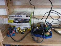 Mixed Lot: XBox games, Activision Skylander figures together with a power portal pad