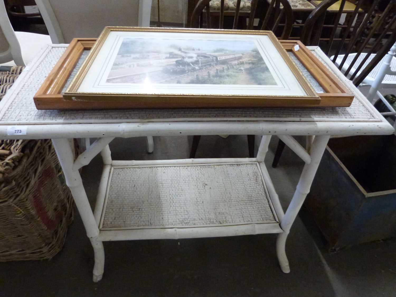 Painted bamboo two tier occasional table