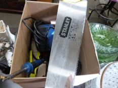 Box of various tools to include a soldering iron