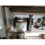 Mixed Lot: Polished stone vases, cooking pots and a biscuit barrel