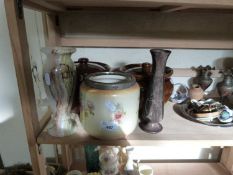 Mixed Lot: Polished stone vases, cooking pots and a biscuit barrel