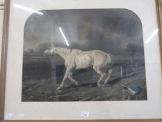 Coloured print, Warhorse, framed and glazed