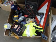 One box of various garage clearance items, battery charger etc
