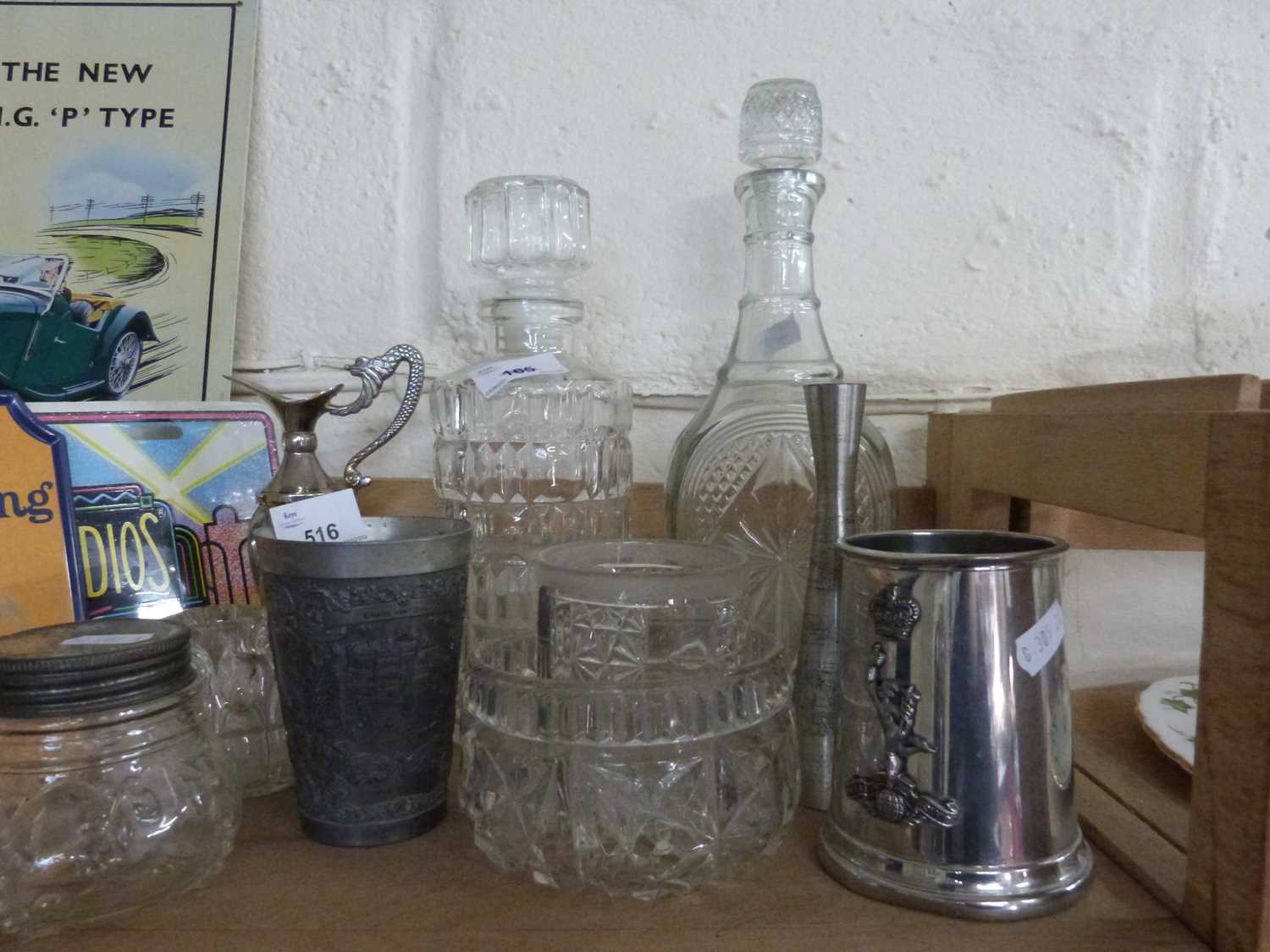 Mixed Lot: Various decanters, pewter tankard and other items