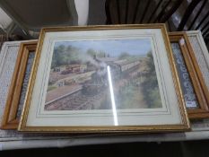 Coloured print, Great Western Locomotive, King George V 1927-1962, needlework picture, framed and