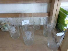 Set of six clear glass tumblers decorated with world leaders to include Roosevelt, Churchill and