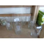 Set of six clear glass tumblers decorated with world leaders to include Roosevelt, Churchill and