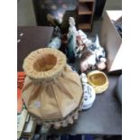 Mixed Lot: Various assorted animal ornaments, table lamp, small Sylvac vases and other items