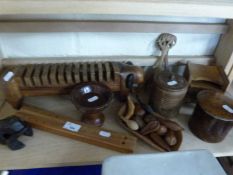Mixed Lot: Various Treen items to include an elephant shaped CD stand, various small boxes,