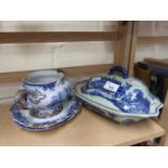 Mixed Lot: Reproduction iron stone covered dish, a further Copeland sauce terrine and other items