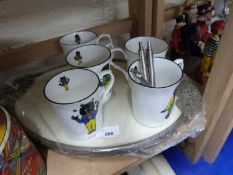 Mixed Lot: Dressing table tray, bone china mugs and Parker ballpoint pens