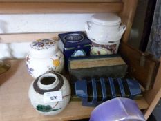 Mixed lot to include a vintage icing syringe, toast rack, ginger jars and other items