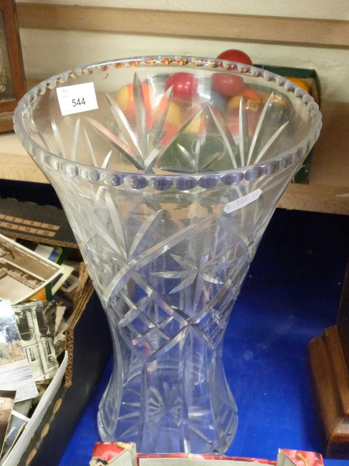 Large clear cut glass vase