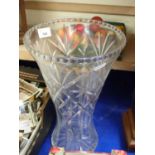 Large clear cut glass vase