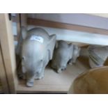 Set of three modern pottery elephants