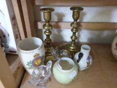 Mixed Lot: Pair of brass candlesticks, Coronation of George V beaker and other items