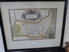 Reproduction Saxtons map of Suffolk, framed and glazed