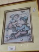 Gobal style three dimensional picture of a boy and girl, framed and glazed