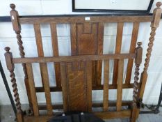 Oak and iron single bed frame with barley twist uprights