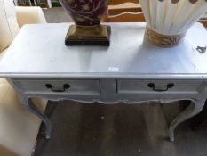 Silver painted two drawer side table