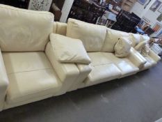 Modern cream leather three seater sofa with matching two seater sofa and armchair (3)