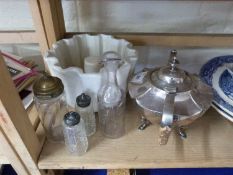 Mixed Lot: Jelly mould, silver plated teapot, various cruet bottles