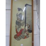 Japanese school study of two Geisha Girls, coloured print, framed and glazed