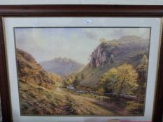 After Rex Preston coloured print, valley scene