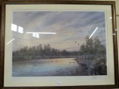 Colin Burns - large coloured print lake scene with ducks