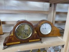 Two small arch top mantel clocks in mahogany veneered cases