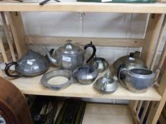 Collection of various pewter tea wares