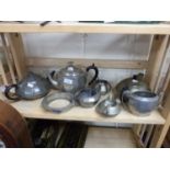 Collection of various pewter tea wares