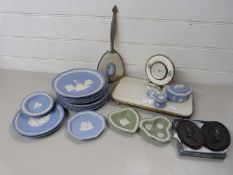 Mixed Lot: Various Wedgwood Jasper ware Christmas plates, similar trinket boxes, pin trays, black