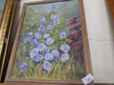 Mary Nuttall, study of blue flowers, oil on board