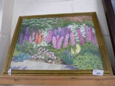 Contemporary school study of garden flowers, oil on board, framed