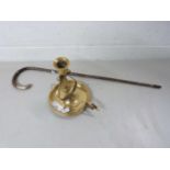 Brass boat chamber stick with suspension support together with a small white metal mounted cane (2)
