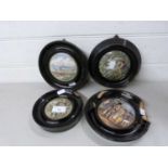 Four Pratt ware pot lids in ebonised frames