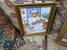 Judy Carson, study of a teddy bear family, oil on canvas, gilt framed