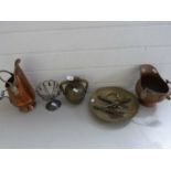 Mixed Lot: Various brass and copper wares to include miniature coal scuttles, double handled vase