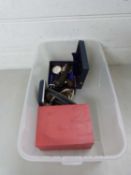 Box of various assorted wristwatches, costume jewellery etc