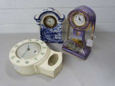 Vintage Smiths wall clock together with two further pottery cased mantel clocks