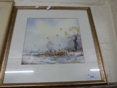 Simon Trinder, Beaters with Pheasants, watercolour, framed and glazed