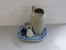 Mixed Lot: Blue and white meat plate, jug and other ceramics