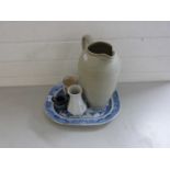 Mixed Lot: Blue and white meat plate, jug and other ceramics