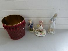 Mixed Lot: Three various figurines plus waste paper bin and other items