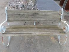 20th Century iron and wood slat garden bench