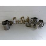 Mixed Lot: Various pewter tankards, a knights head table lighter, an Arabic welcome sign etc